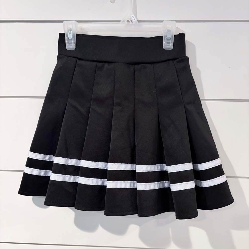 🌟2 for $10 Black Pleated Mini Skirt White Stripe Cute Goth Sporty S Cosplay